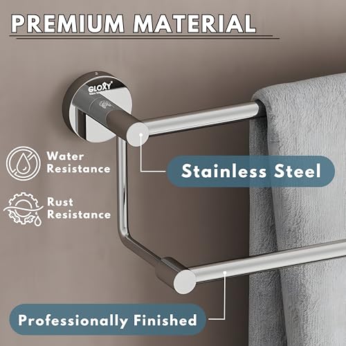 Image of GLOXY Premium Stainless Steel 24 Inch Towel Rod for Bathroom Combo Pack of 2 - Chrome Finished Wall Mount Bathroom Rod for Clothes - Bathroom Towel Rod for Bathroom Fittings Accessories Set