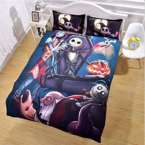 Ankeyoo Nightmare Christmas Bedding SetCartoon Decor Gifts Present Jack Skellington Sally Bed Comforter Cover 1PC Duvet Cover with 2PCS Pillowcases Full Size