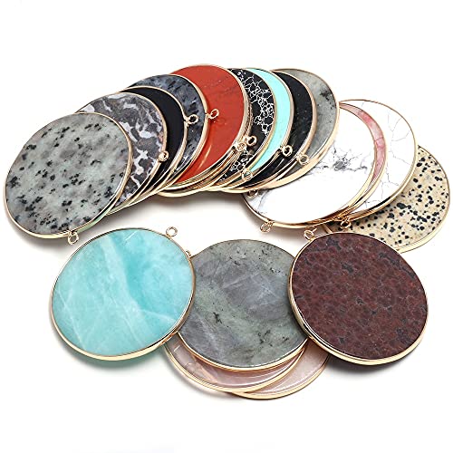 JIANGLAI Pierre Naturelle Agates Pendentif Forme De Disque Pendentifs en Cristal De Quartz pour La Fabrication De Bijoux À Bricoler Soi-Même Collier Accessoires Taille 50X55Mm