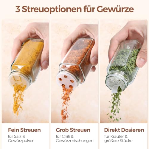 ComSaf Vorratsgläser Glasbehälter Gewürzgläser Eckig 120 ml, 24er Set – Ansicht 3