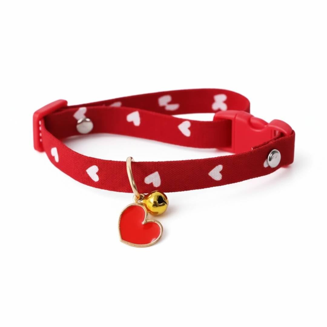 Red Heart Cat Collar for Cats & Kittens with Bell & Heart Charm | Adjustable Soft Polyester Collar with Safe Breakaway Buckle | Lightweight Cute Cat Collar for Indoor Cats-image-39