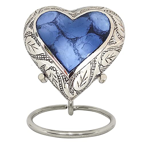 Blue Heart Keepsake Urn - Mini Heart Cremation Urn for Human Ashes with Heart Urn Stand & Premium Box - Honor Your Loved One with Small Blue Urn Heart Shaped - Perfect for Adults & Infants