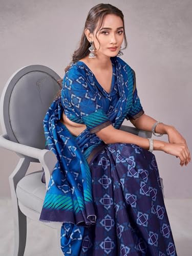 Image of Satrani Women's Silk Printed Saree with Unstitched Blouse Piece