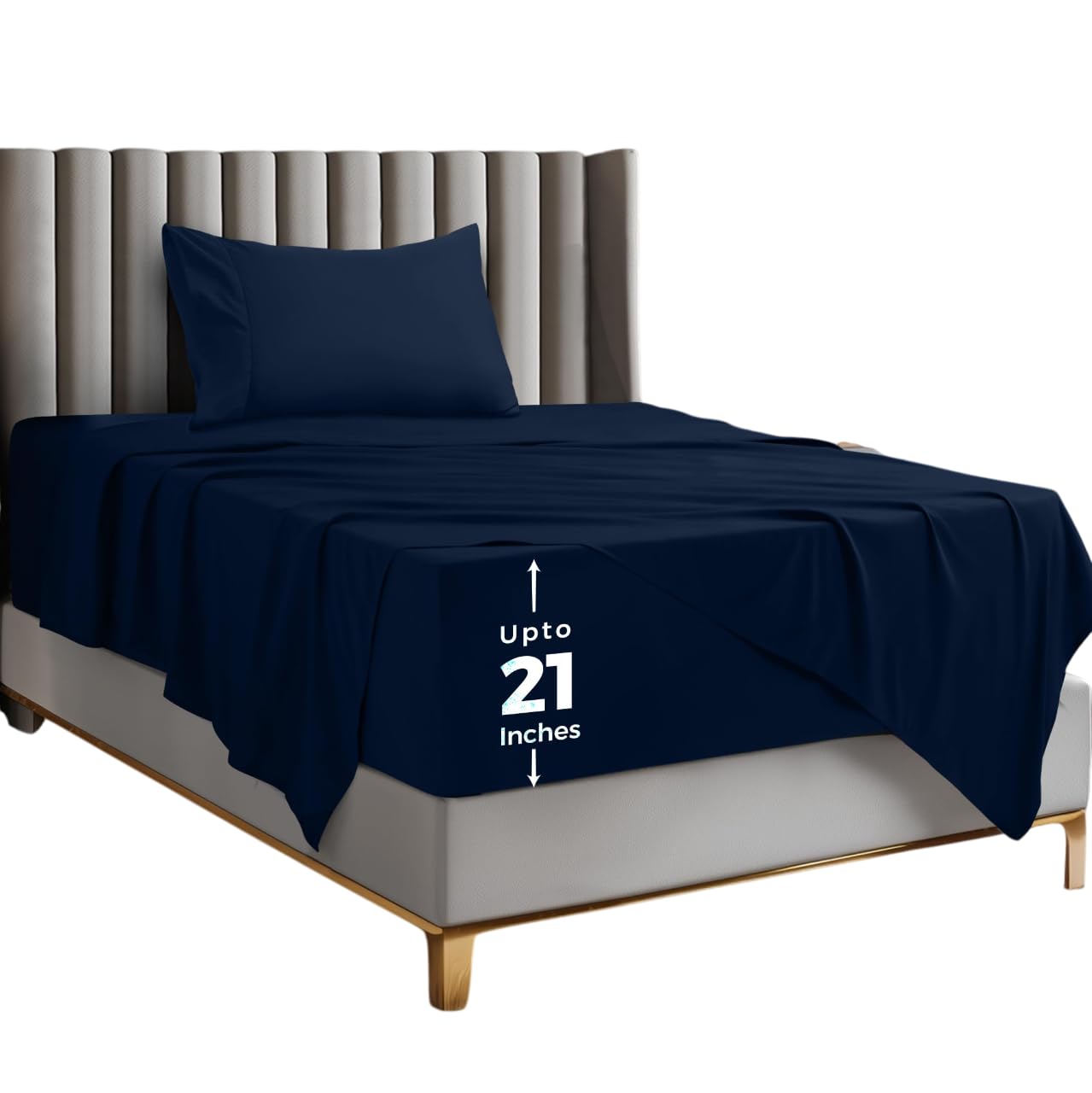 Bedding Deep Pocket Twin Sheet Set – Fits Mattresses Up to 21 inches – Cooling, Soft & Breathable – Oeko-TEX 4 Piece Bed Sheets (Navy)
