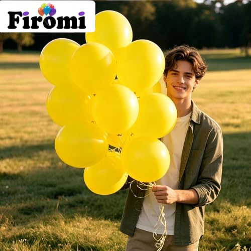 Image of Firomi Matte Latex Yellow Balloons 12-inch 100 Pack (with 3 Ribbons)