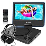 7.5 Inch Portable DVD Player, Perfect Gift for kids with Swivel Screen, USB / SD Slot and 4 Hours Rechargeable Battery for Car Trip Use (Blue)