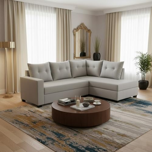 Image of SOCOZI Oriana 4 Seater RHS L Shape Sofa Set | Soft Velvet Suede Fabric | Modern Design | Plush Comfort Cushions for Living Room (Light Grey)