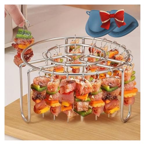 Luftfritteusen-Barbecue-Grill Vertikaler Kebab-Grill mit hitzebeständige Handschuhe, 16cm Air Fryer Rack, Wiederverwendbar Rostfrei kebab Skewer Rost & BBQ Zubehör (Ständer + 24 Spieße)