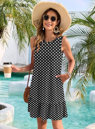 PLOKNRD Women's Summer Dresses Casual Sleeveless Ruffle Hem Tshirt Sundress Loose Beach Tank Dress Pockets 20254