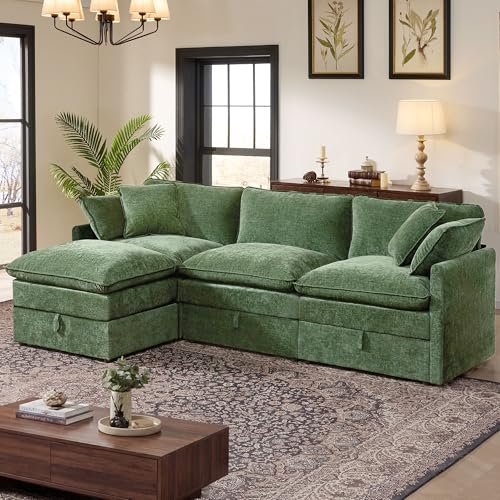 Image of Ihanherry 103 inch Sectional Sofa, L Shaped Cloud Couch with Storage, Sectional Couches for Living Room (Light Green)