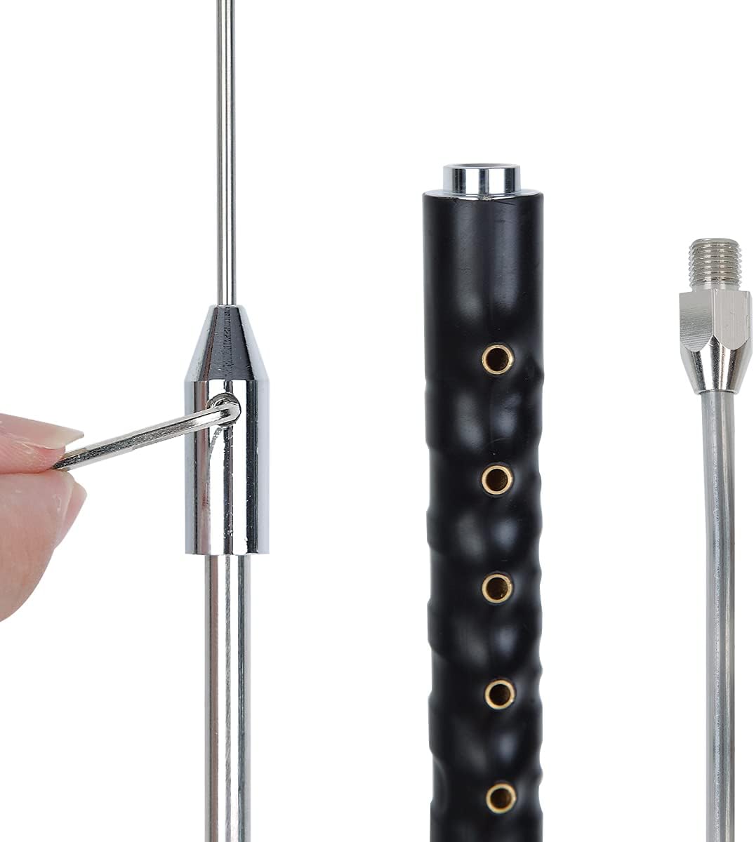 Hand adjusting the telescopic whip of the antenna