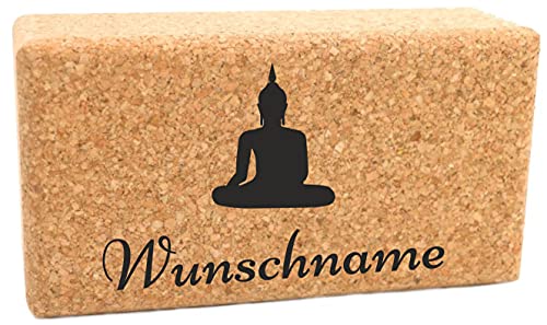 Yogablock Kork personalisert Motiv: Buddha & Name - 22.5 x 12 x 7.5cm - Dein eigener Yoga Block mit Lasergravur Cover