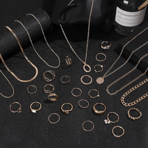 Image of NEWITIN 74 Pieces Gold Jewelry Set for Women Fashion Costume Jewelry Gold Plated Necklace Bracelet Waist Chain Ring Earrings Set for Women