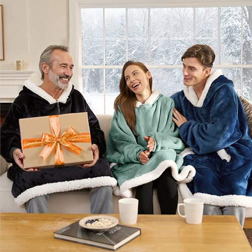 Giggling Getup Wearable Blanket Hoodie for Women Men Gifts for Women Mom Wife Sherpa Fleece Hooded Blanket Sweatshirt Cozy Sherpa Wearable Throw with Pocket & Sleeves for Adult Standard Sage Green