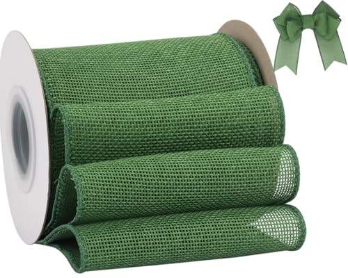 Tekdeere Burlap Ribbon 4 Inch x 10 Yard, Emerald Green Wired Ribbon for Crafts, Gift Wrapping, Wreaths, Bows, Tree Decoration and Outdoor Decoration
