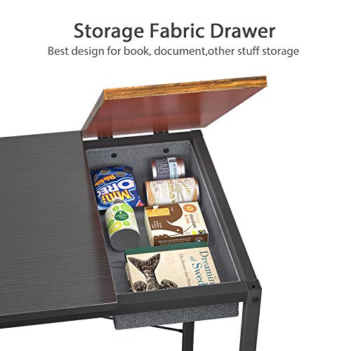 Foxemart Computer Desk, 47 Inch Study Writing Desk For Home Office Workstation, Modern Simple Style Laptop Table With Storage Bag/Drawer, Black And Rustic Brown #TOP1