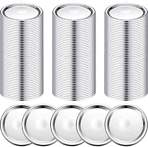 150Pcs Canning Jar Lids, WOHOOW 70mm Canning Lids Regular Mouth for Ball, Mason Jar Canning Lids, Split-Type Metal Lids, Food Grade Material Leak Proof Reusable Silver Lids with Silicone Seals Ring