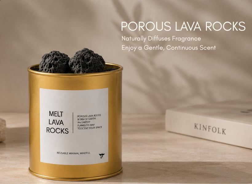 Image of MELT Lava Rocks Air Freshener for Home with Premium Gold Metal Jar | Essential Oil Diffuser Stones for Bedroom, Bathroom, Office, Living Room | Long Lasting Home Fragrance