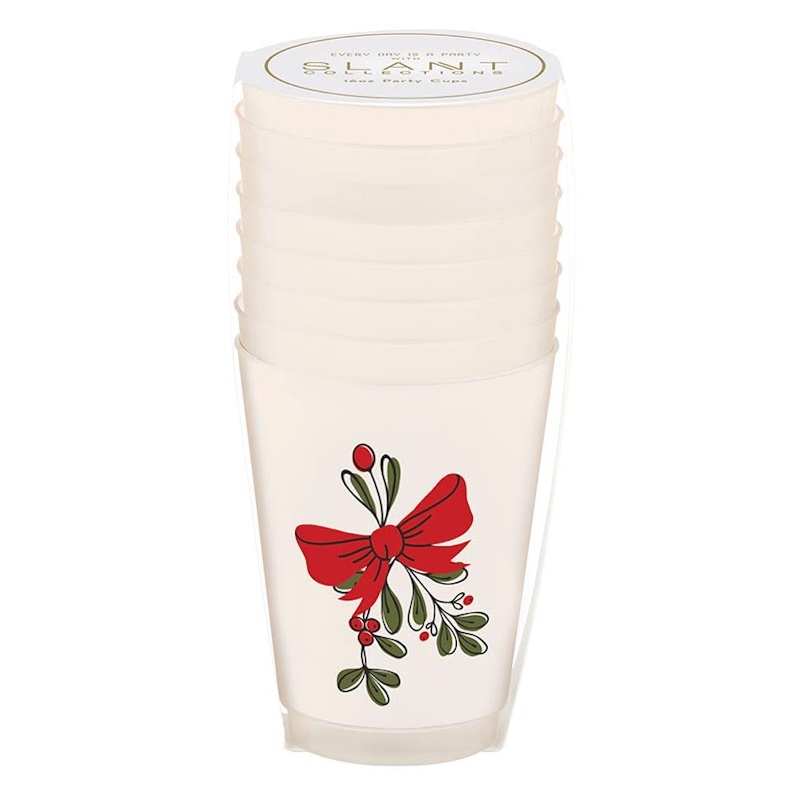 Slant 8-Count Christmas Party Plastic Frost Cups, 16-Ounce, Mistletoe
