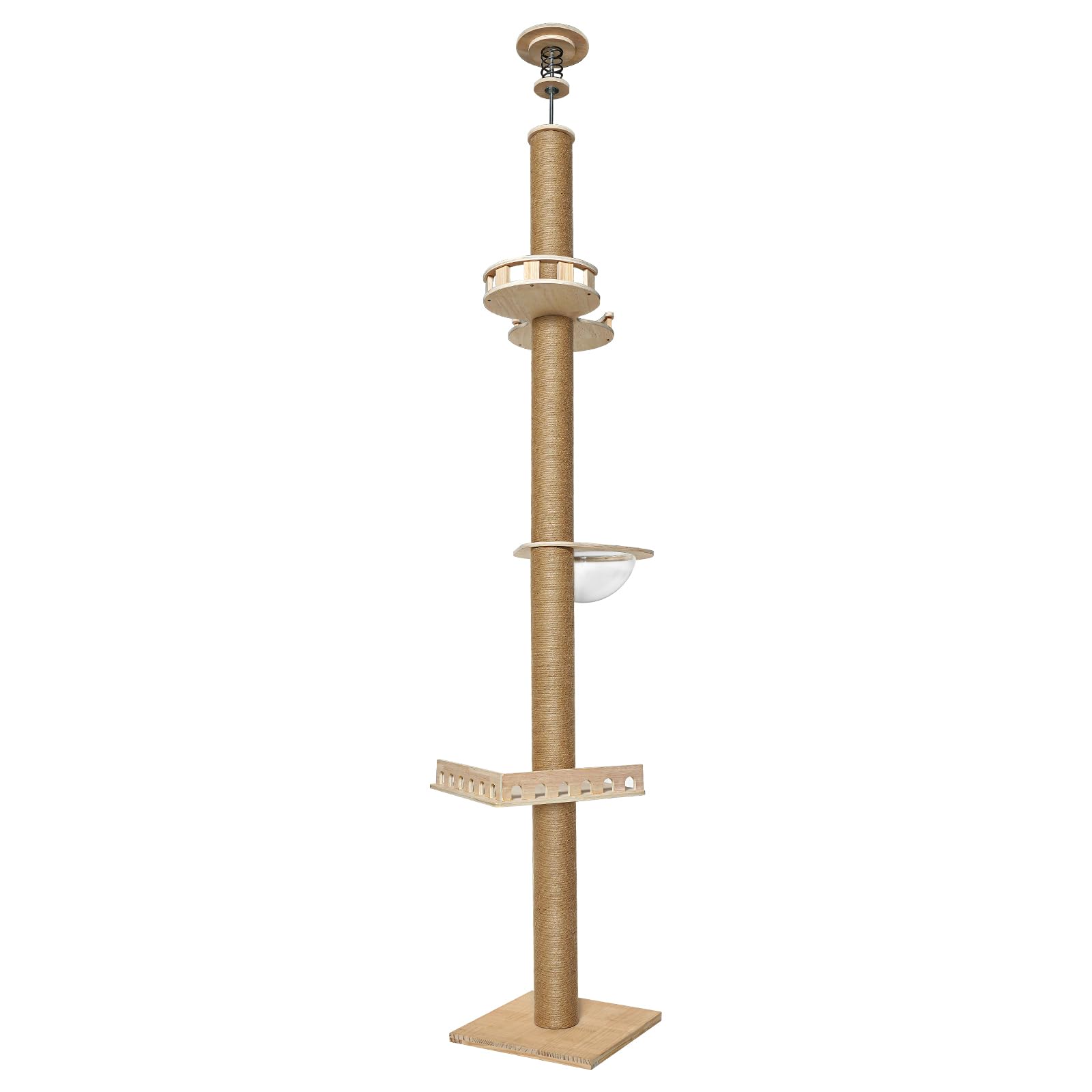 Torre per gatti a 3 livelli fino al soffitto (255-265 cm), struttura da arrampicata per gatti, albero per gatti montato a parete, grande mobile per gatti con spazio per dormire