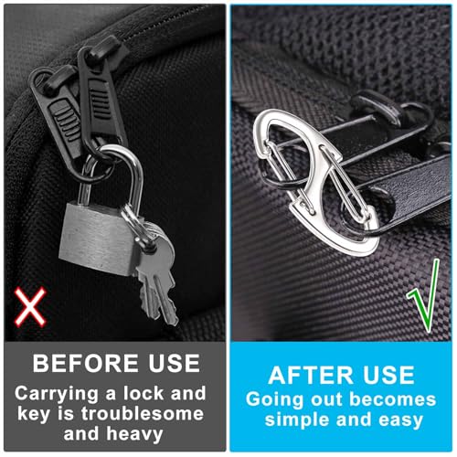 Image of 12pcs Zipper Anti Theft Locks, S Dual Opening Spring Carabiner for Backpacks, Zinc Alloy Zipper Pller Replacement for Camping Hiking Fishing Traveling- Silver