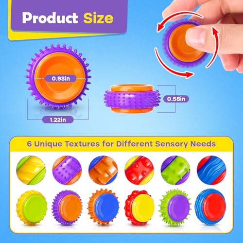 LESONG Fidget Sensory Toys for Kids: Textured Finger Spinners 18 Pack for Autism Kids - Fidgets for Students Classroom Prizes - Gifts Stocking Stuffers for Boys Girls — view 6