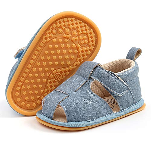 SOFMUO Baby Girls Boys Sandals Premium Soft Anti-Slip Rubber Sole Closed Toe Infant Summer Outdoor Shoes Toddler First Walkers(A3/Blue,12-18 Months)