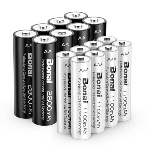 BONAI 16 Piezas Pilas Recargables AA/AAA,Alta Capacidad Batería 2800/1100 mAh 1.2V 1200 Ciclos de Pilas AA Recargable NI-MH, AAA Recargable Precargadas, Baja Autodescarga