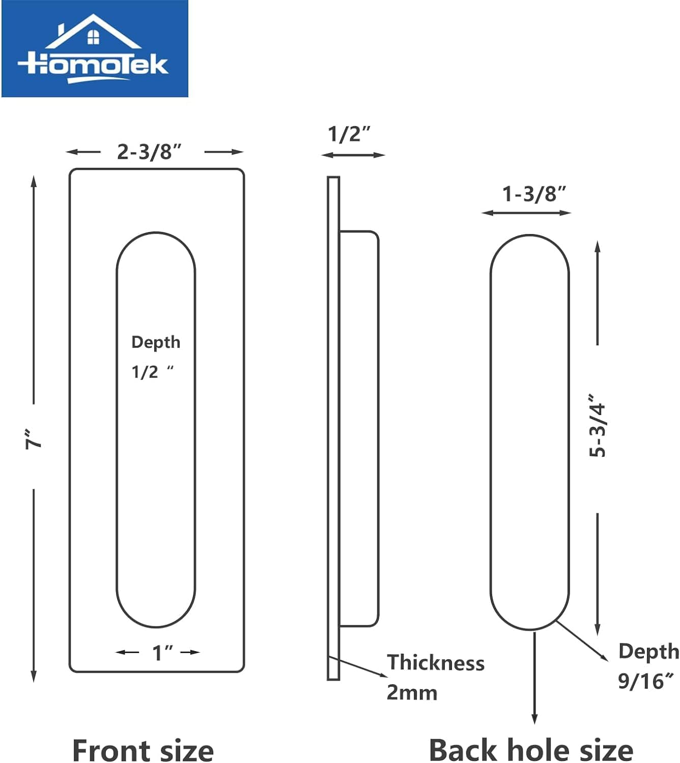 HOMOTEK 7 in Flush Pull Sliding Closet Door Handles 4 Pack Recessed Rectangular Big Handles Bypass Door Handles, Large Size Stainless Steel Barn Door Finger Pull Set, Free of Sharp Edge(Brushed Brass)