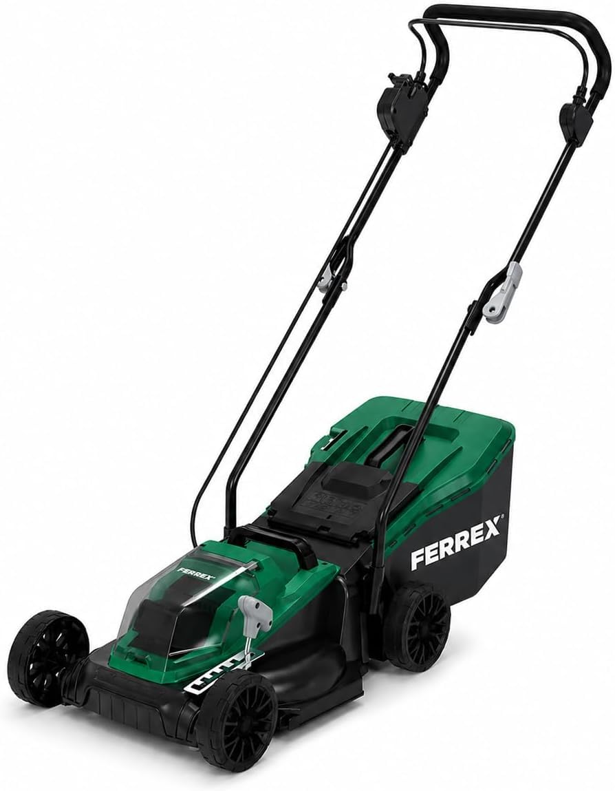 FERREX Akku-Rasenmäher Li-Ion, 33 cm Schnittbreite, 35 L Grasfangkorb, 6-Fach Schnitthöhenverstellung (25-75 mm), Klappbarer Handgriff, Grün/Schwarz