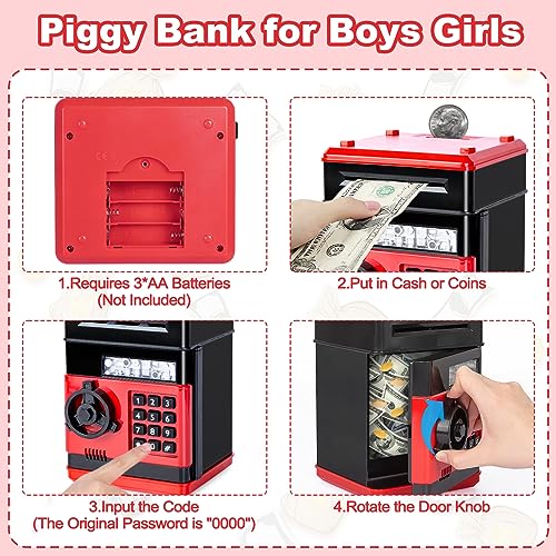 Image of Refasy Piggy Bank Cash Coin Can ATM Bank Electronic Coin Money Bank for Kids Age 3-12, Money Savings Box Mini ATM Coin Bank Toys Gifts for 3 4 5 6 7 8 9 10 11 12 Year Old Boys Girls