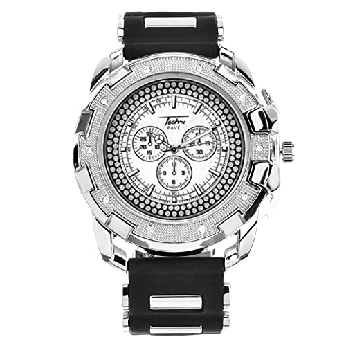 XL Men Techno Pave Hip Hop Iced Out Bling Diamond Silver Tone Silicone Watches WR 8344 S