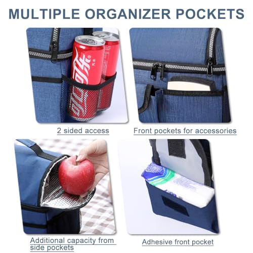MOJMBSBY Insulated Dual Compartment Lunch Bag - Reusable Lunch Box Waterproof Cooler Tote Bag - Leakproof Thermal Cooler Sack Food Lunch Tote Pail - Large Lunch Handbags for Office Work