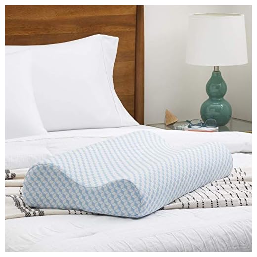 Linenspa Orthopedic Gel Memory Foam Contour Cervical Neck Support Pillow, Standard, Blue