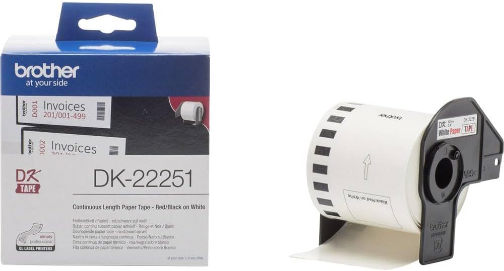 DK-22251 Label Roll, Continuous Length Paper, Black/Red on White, Single Label Roll, 62mm (W) x 15.24M (L), Brother Genuine Supplies