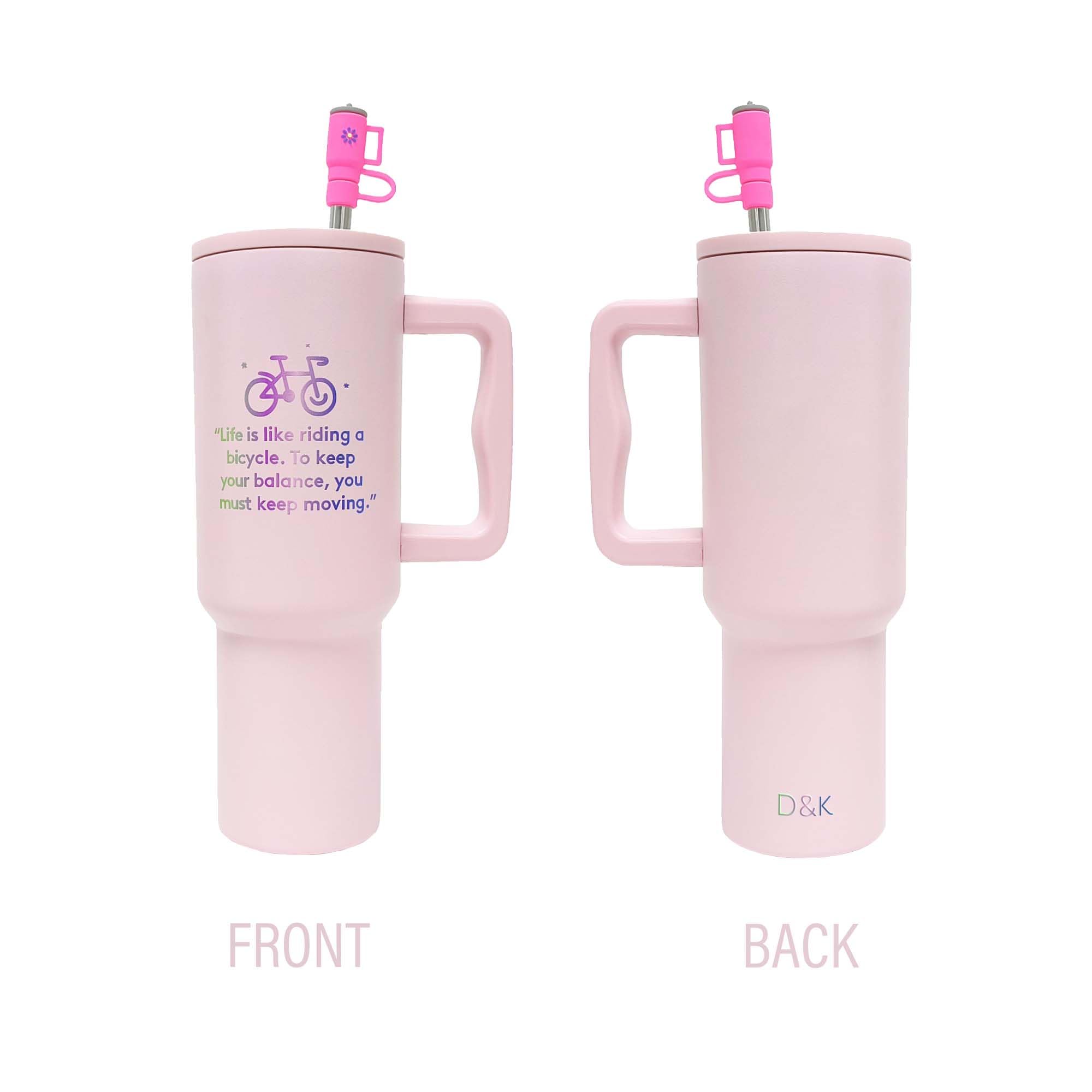 D&K 40oz Stainless Steel Tumbler Water Bottle With Stainless Steel Straw Cap & Cleaning Brush - Durable Insulated Drinkware for Hot & Cold Beverages, Perfect for Travel Outdoor (Light Pink)