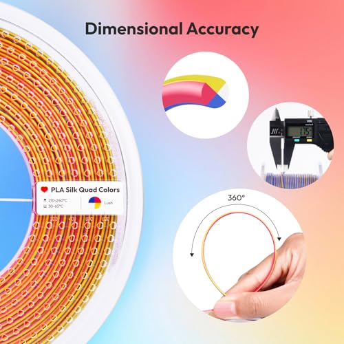 Image of AMOLEN Silk PLA 3D Printer Filament Bundle, Shiny Silkverse 4 Colors in 1 Filament 1.75mm Pack Multi Color from 4 Angles, 1kg Blue Yellow Red White