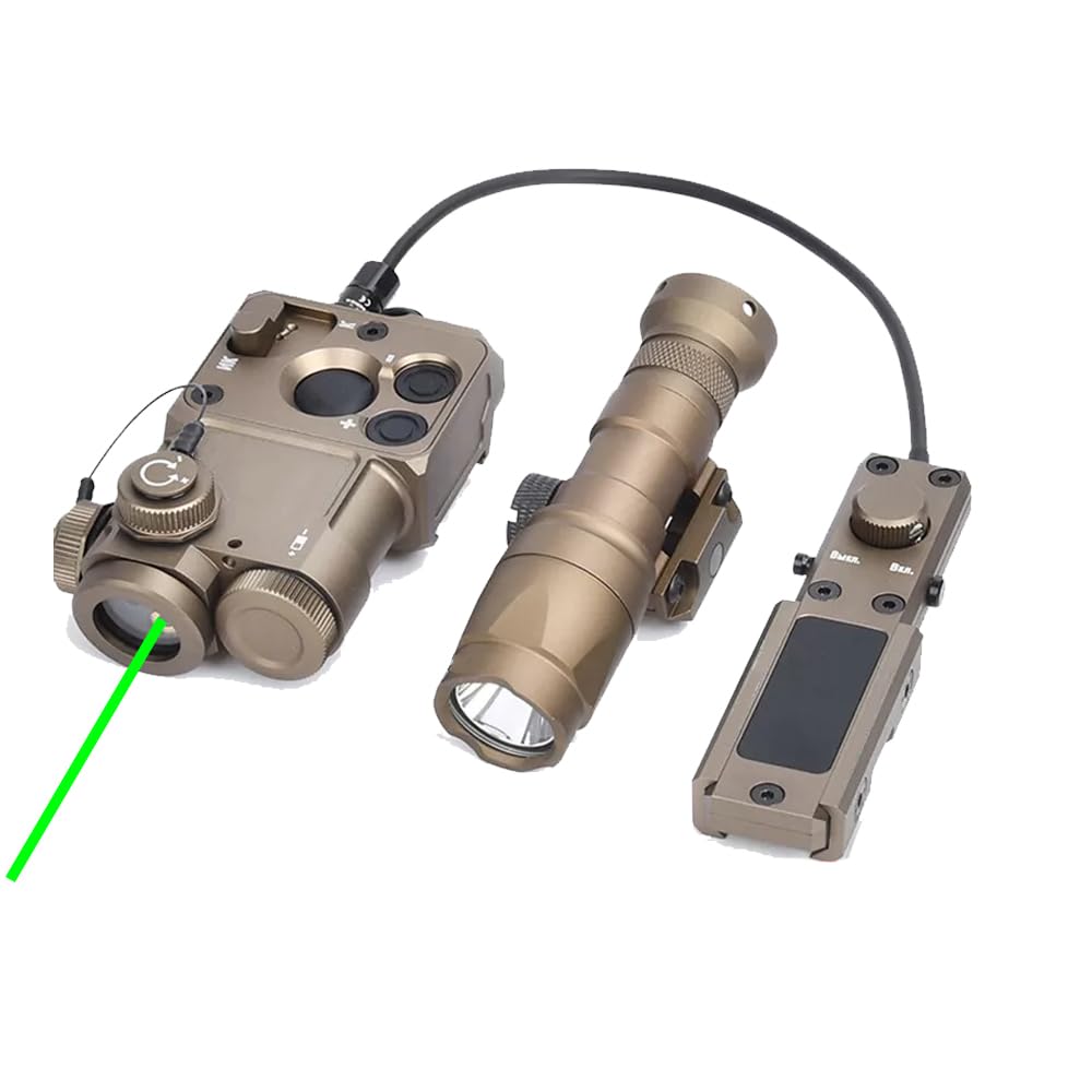 Tactical Metal PST4 Box Aiming Laser Sights(with IR Laser + Green Laser Sight + Remote Pressure Switch), & M300a Strong White LED Flashlight Combo, Tan