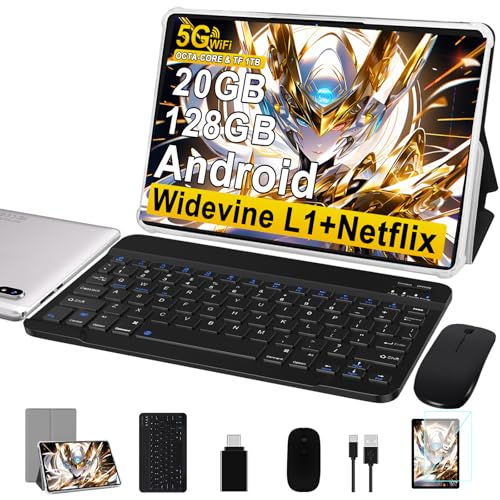 Tablette Android Tablette 10 Pouces 20Go RAM+128Go ROM(TF/1To), 5G+2.4G WiFi 6, Octa-Core, 6000mAh,...