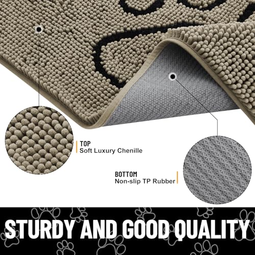 Image of Smiry Dog Door Mat for Muddy Paws, Absorbent Dirt Trapper Non Slip Quick Dry Washable Chenille Mat for Mud Dogs, Entry Rug for Indoor and Outdoor (30x20 Inches, Warm Taupe and Black)