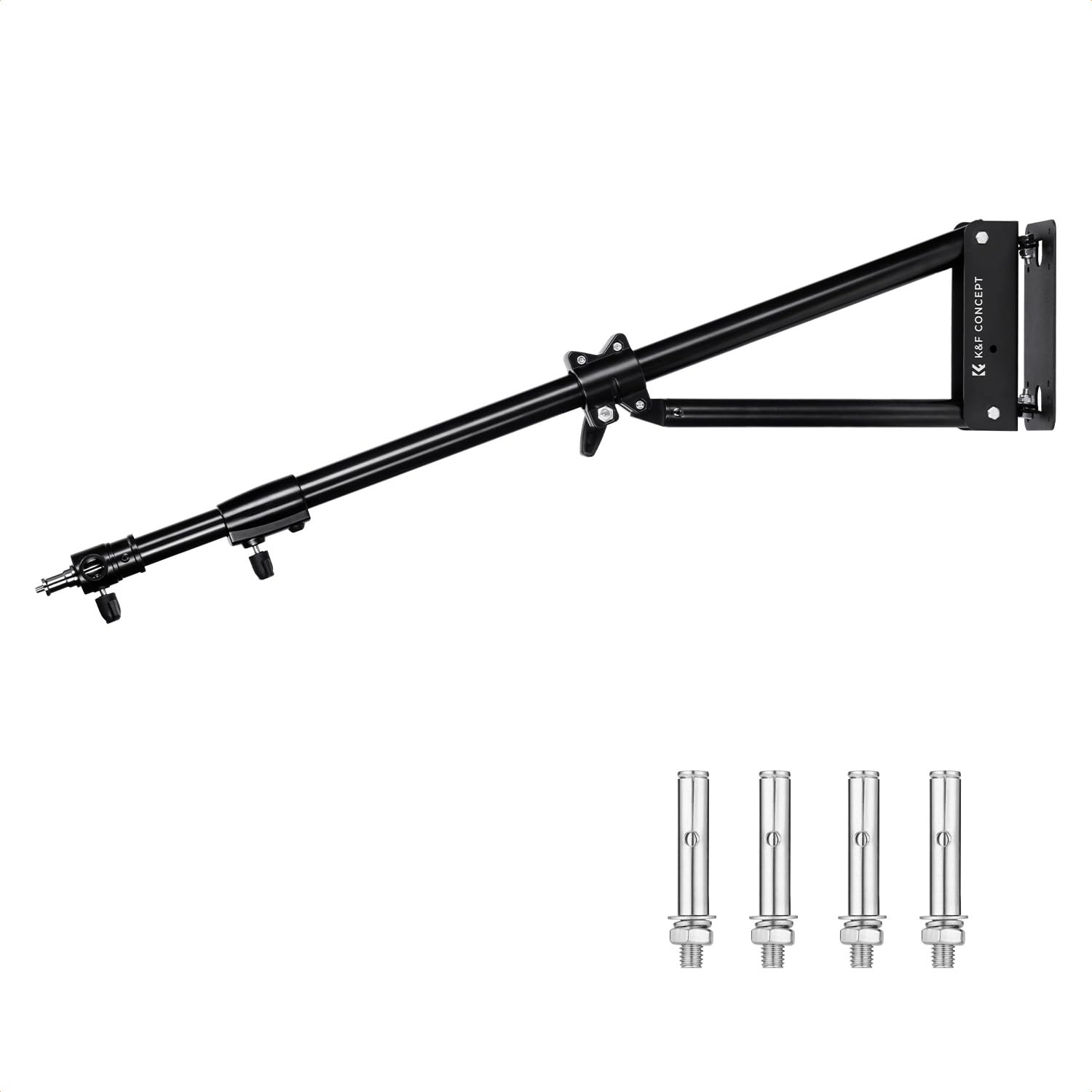 K&F CONCEPT 130CM Metal Wandmontage Ausleger Boom Arm, Heavy Duty Auslegerarm 180° Rotation Wall Mount Galgen für Fotografie Streaming Video,mit 3/8" 1/4" Gewinde Universal Adapter,3-10KG Last