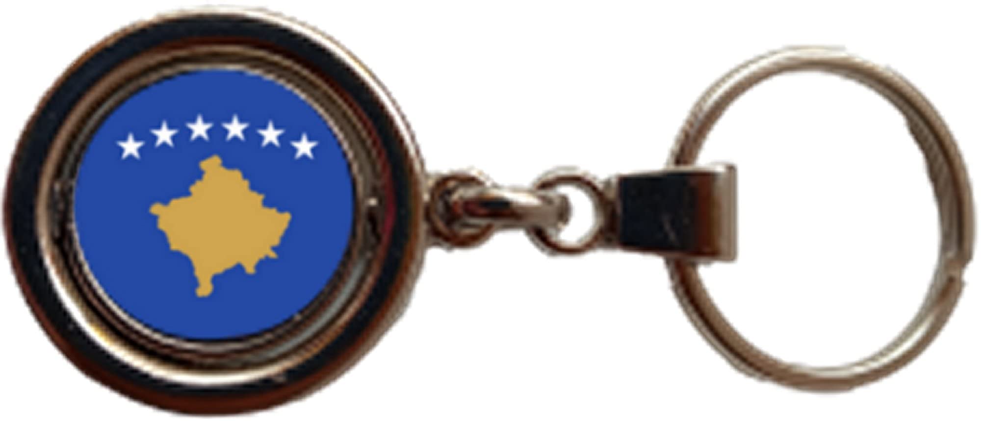 PJ4U Kosovo Spinning Double Sided Metal Keyring And Velvet Gift Bag