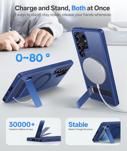 Image of Vihibii PC,Silicone For Samsung Galaxy S25 Ultra Magnetic Back Cover With Stand,[Compatible With Magsafe],Drop Protection Shockproof,Translucent Matte Slim Phone Case For S25 Ultra 6.9 inch 2025,Dark Blue