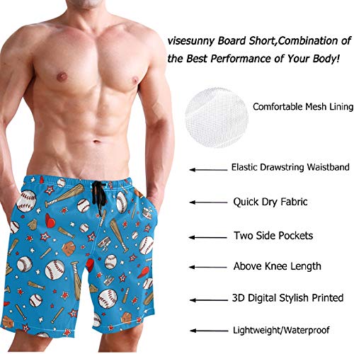 visesunny Men's Beach Short Swim Trunks Baseball Sports Seamless Pattern Sports Running Bathing Suits3