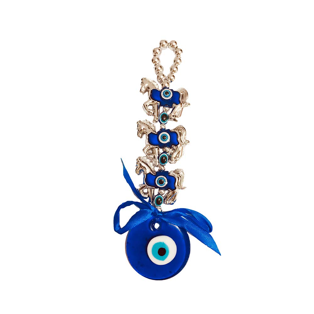 GJ Evil Eye Three Horse Hanging Blue & Silver Color