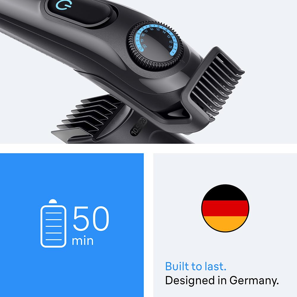 Bartschneider Serie 3 BT3500 mit 0,5-10 mm Präzisionskamm, ultrascharfer Klinge, 50 Minuten Akkulaufzeit, 20 Längeneinstellungen, Designed in Deutschland, Schwarz