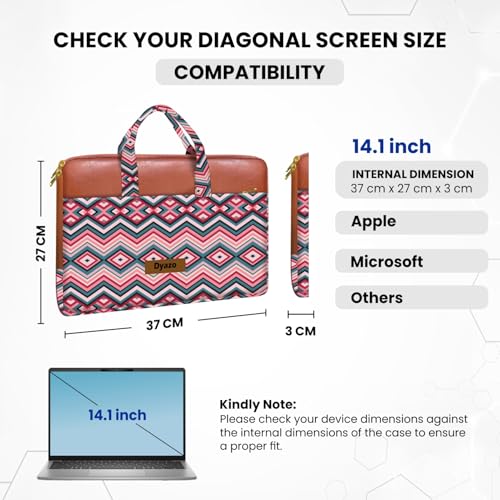 Image of Dyazo 14.1 Inch Laptop Sleeve Bag | Jute & Vegan Leather Office Handbag with Handle & Zipper Closure | Lightweight Protective Laptop Case for MacBook, Dell, HP, Lenovo, Acer & Other Notebook for Woman