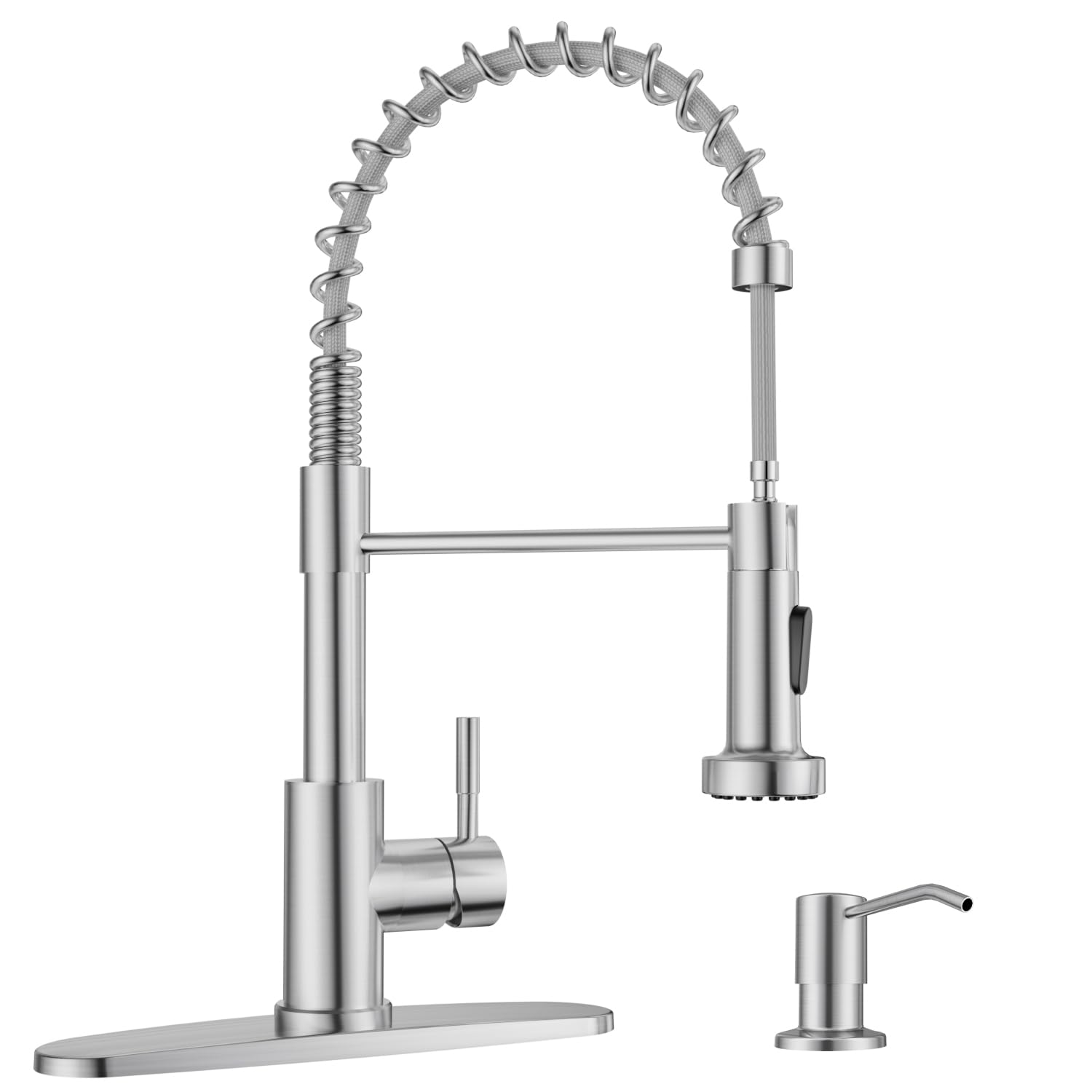 APPASO Kitchen Faucet with Soap Dispenser Brushed Nickel, Pull Down Kitchen Faucet Commercial Single Handle High Arc Faucet for Sink, Stainless Steel Kitchen Faucet for Sink 2 or 4 Hole