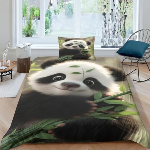 Parure housse de couette panda IOFEER 135x200cm avec taies pour lit simple enfant - 2
