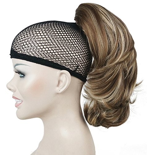 Lydell 12" Dual Use Straight Curly Styled Clip In Claw Ponytail Hair Extension Synthetic Hairpiece 125g with a jaw/claw clip (12TT26 Light Brown with